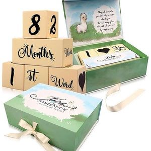 BABY MILESTONE BLOCKS/Wooden month age props/Set of 5 for all 52 wks/Premium Box